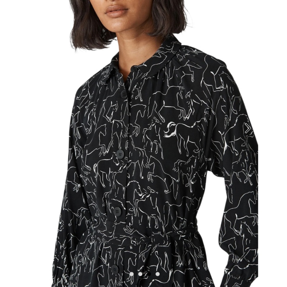 Whistles Black and White Stallion Horse Print Shirt Dress